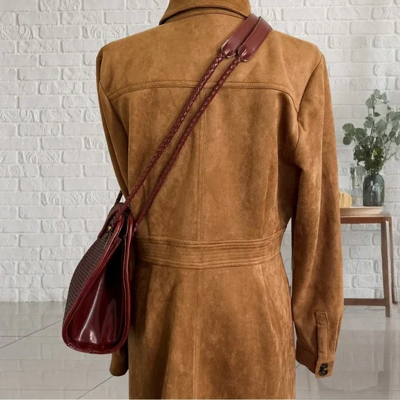 Vintage 1980s Warren Reed Oxblood Woven Leather Saddle Bag Structured - Picture 3 of 15